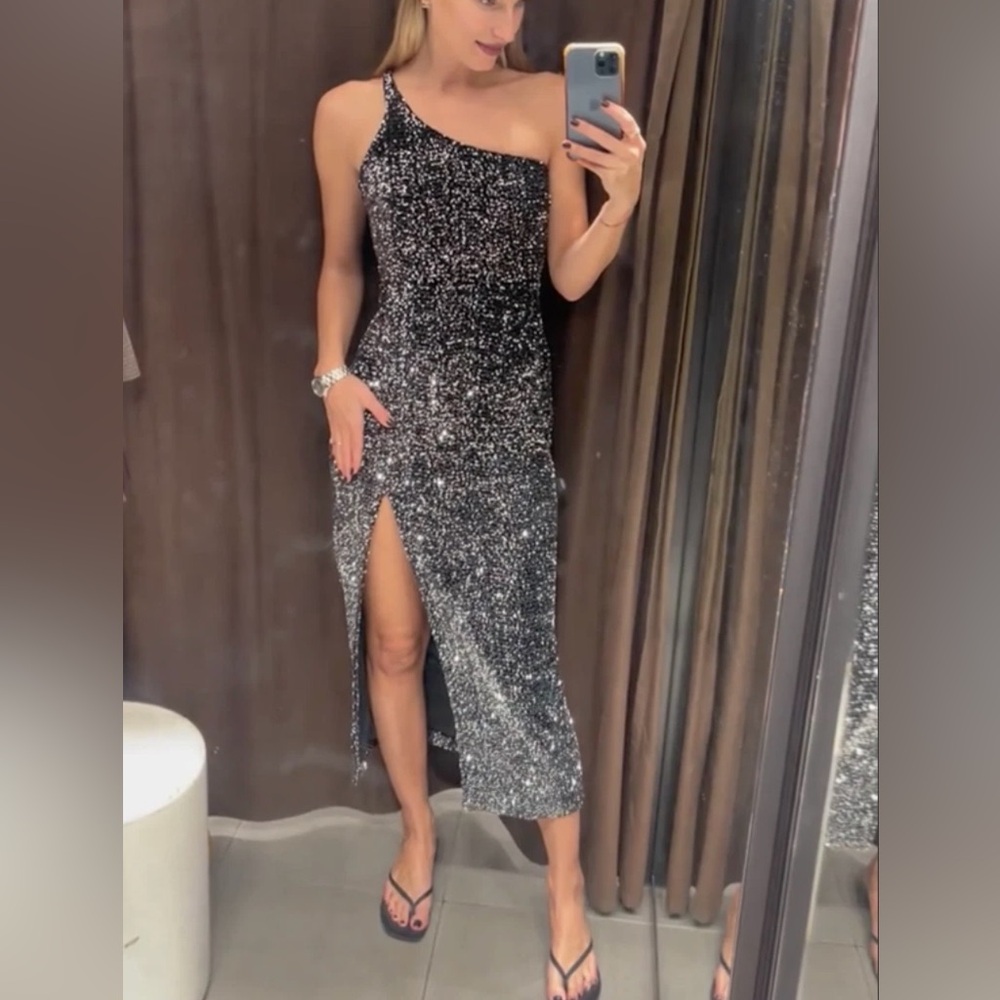 Holidays dress (Zara sequined asymmetric)